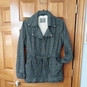 * Vanity 2 Toned Gray Jacket, Detachable Hood Warm Sherpa Inside Size L Like New